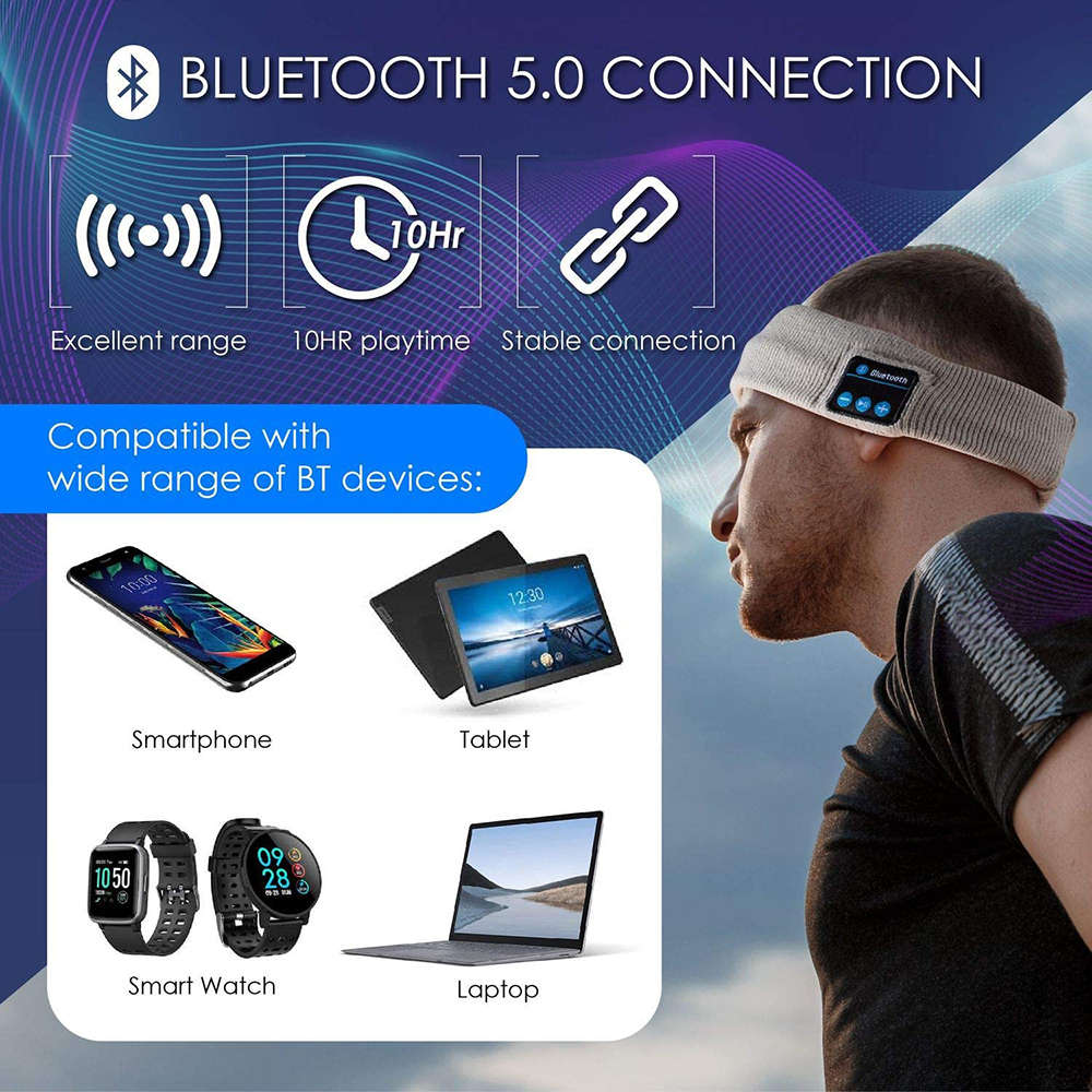 Wireless Bluetooth 5.0 Sports Stereo Run Headband Headphone - Gray & White