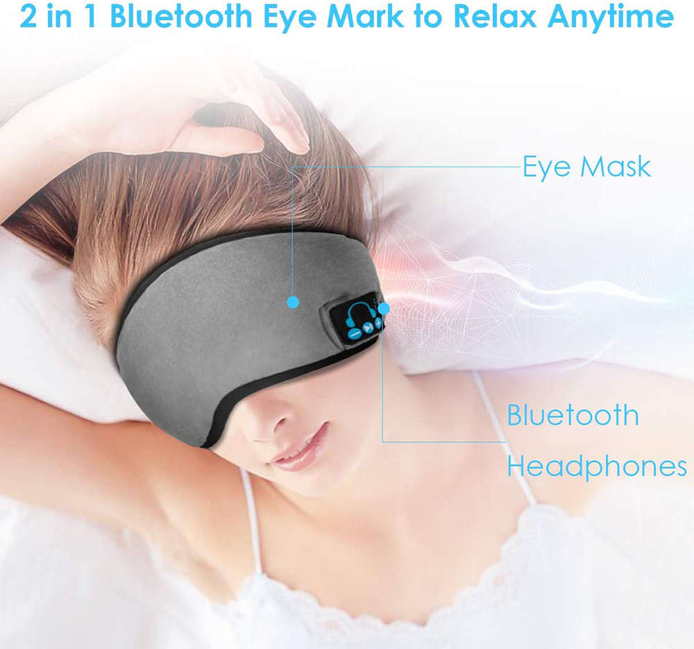 Adjustable Soft Cotton Sleep Eye Mask with Bluetooth Headphone - Gray