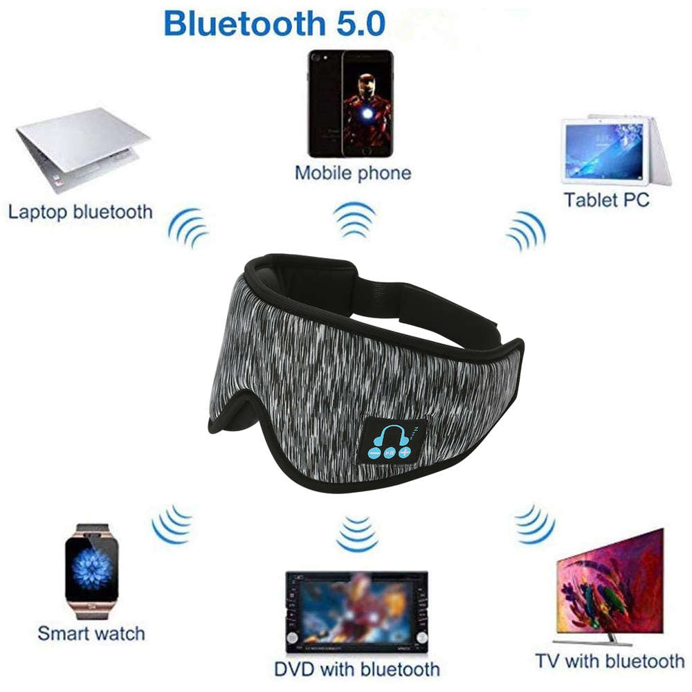 Breathable 3D Soft Cotton Sleep Eye Mask with Bluetooth Headphone - Gray