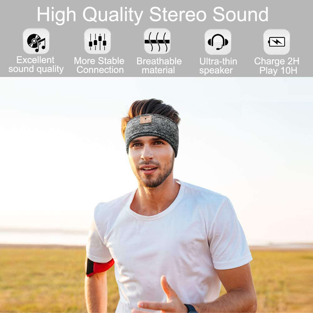 Sleep Headphones Bluetooth Headband with Ultra-Thin Stereo Speaker - Gray