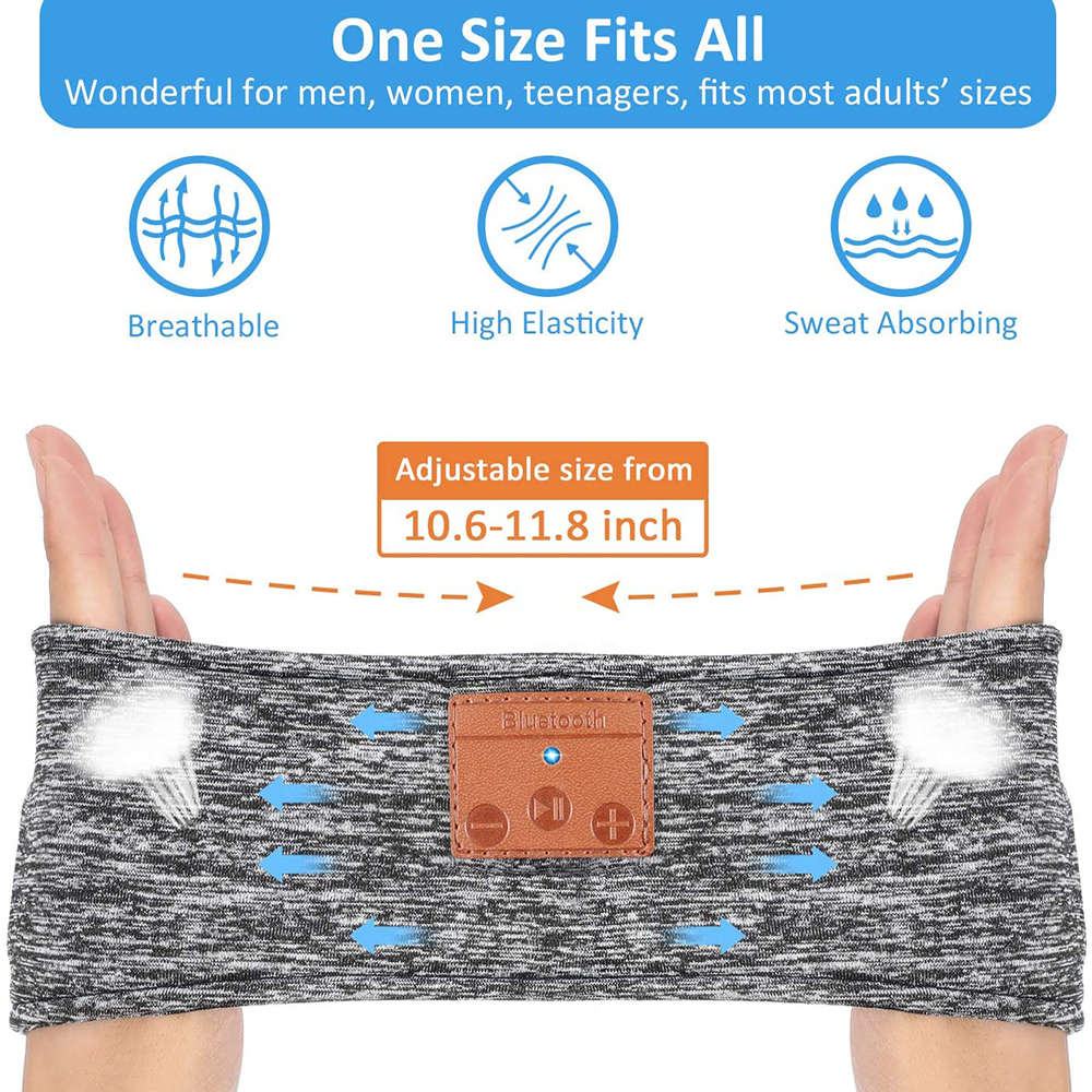 Sleep Headphones Bluetooth Headband with Ultra-Thin Stereo Speaker - Gray