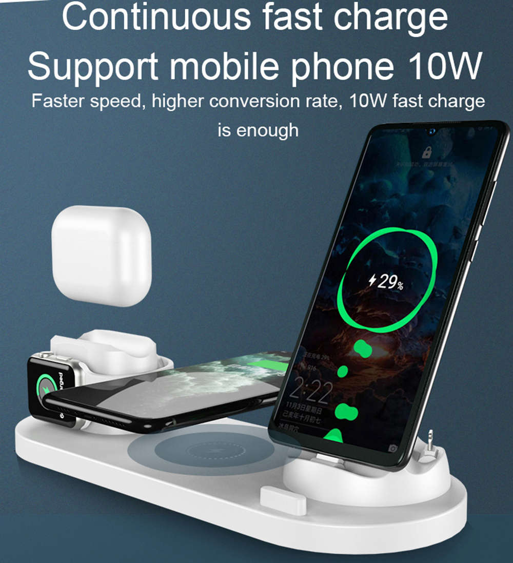 6 in 1 Rotatable Wireless Charger Station - White