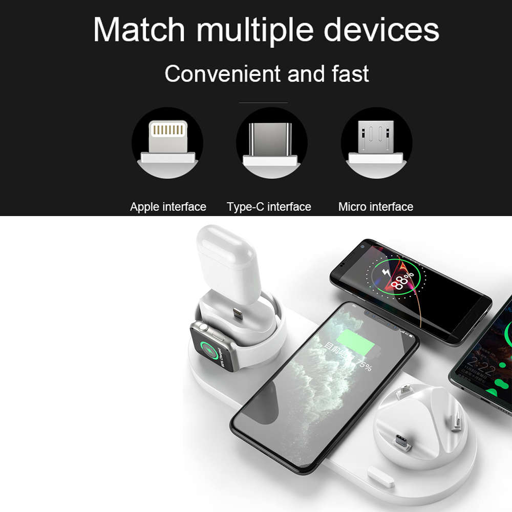 6 in 1 Rotatable Wireless Charger Station - White