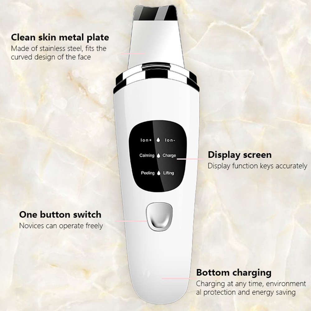 Ultrasonic Skin Scrubber Deep Face Cleaning Machine Peeling Shovel - White