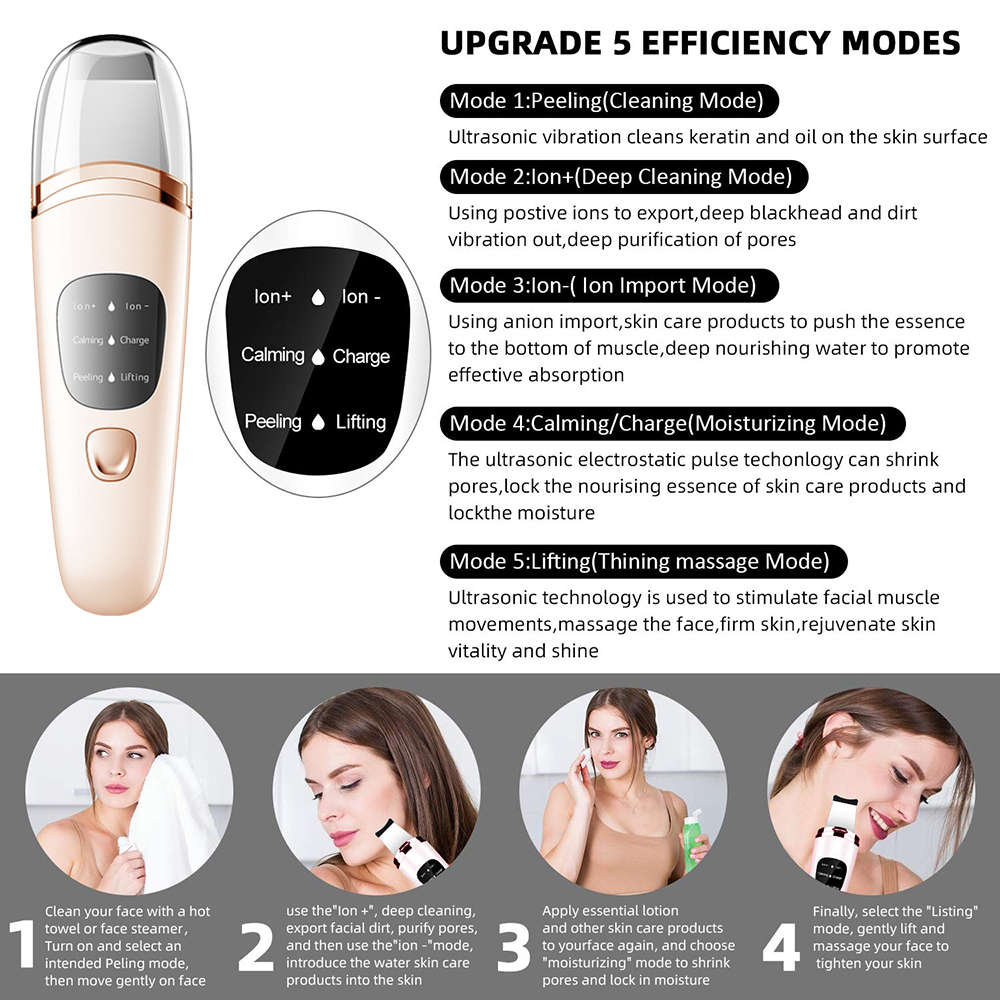 Ultrasonic Skin Scrubber Deep Face Cleaning Machine Peeling Shovel