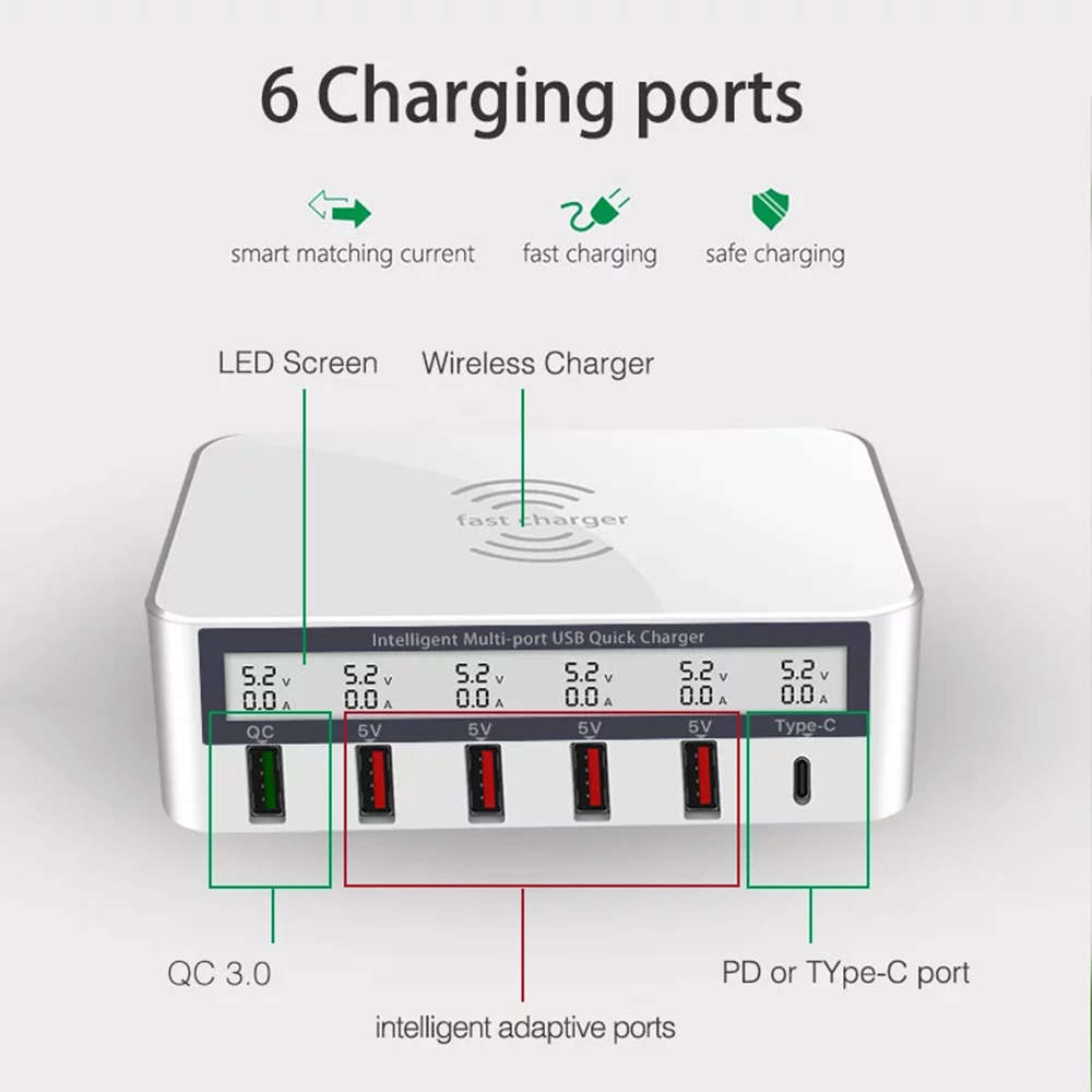 5 Port USB Charger HUB QC3.0 Fast Charger Station Dock & Organizer