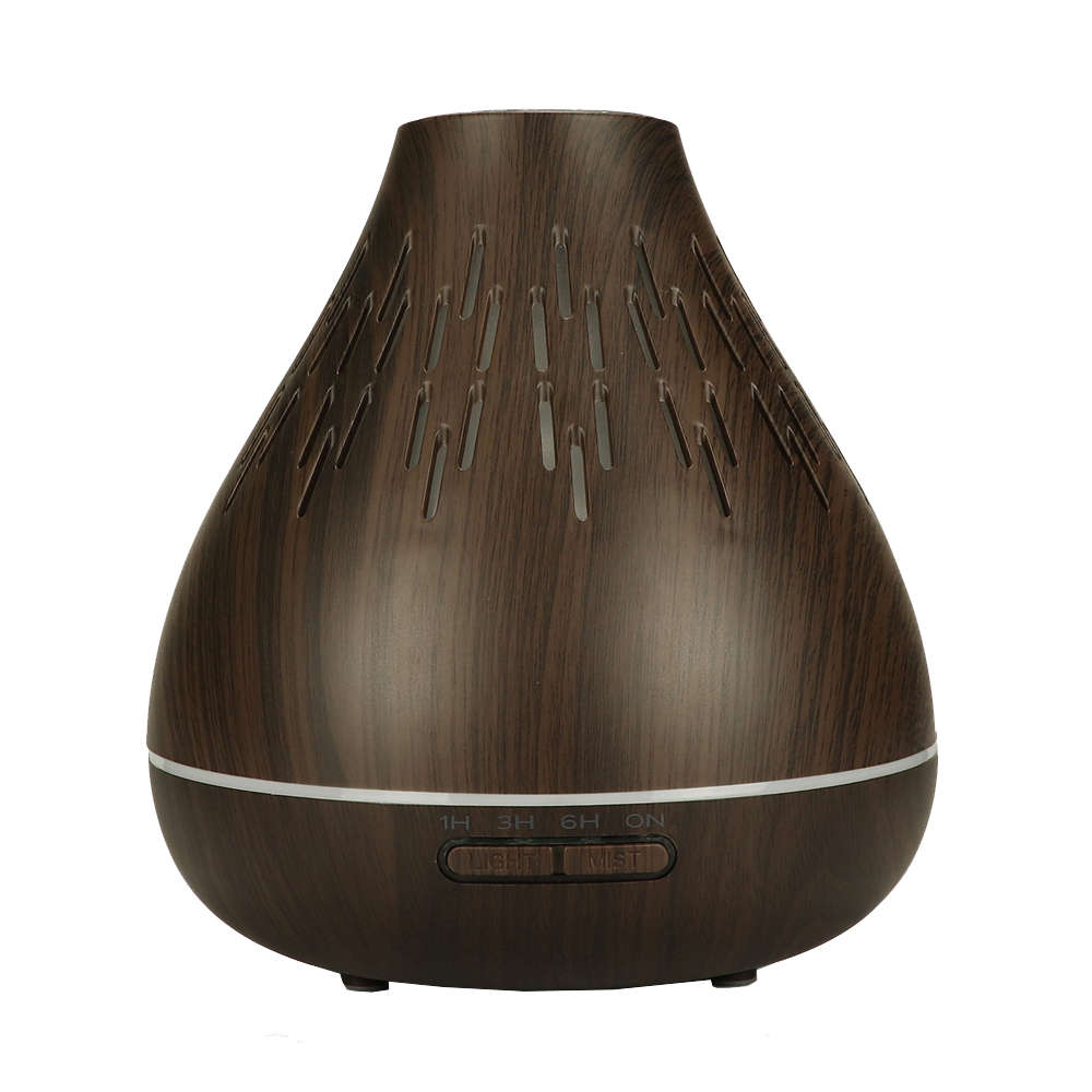 400ml Essential Oil Aroma Diffuser With 7 Colorful Light - Dark Wood Grain