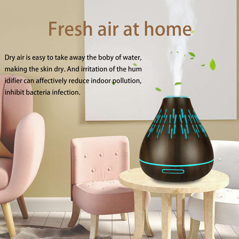 400ml Essential Oil Aroma Diffuser With 7 Colorful Light - Dark Wood Grain