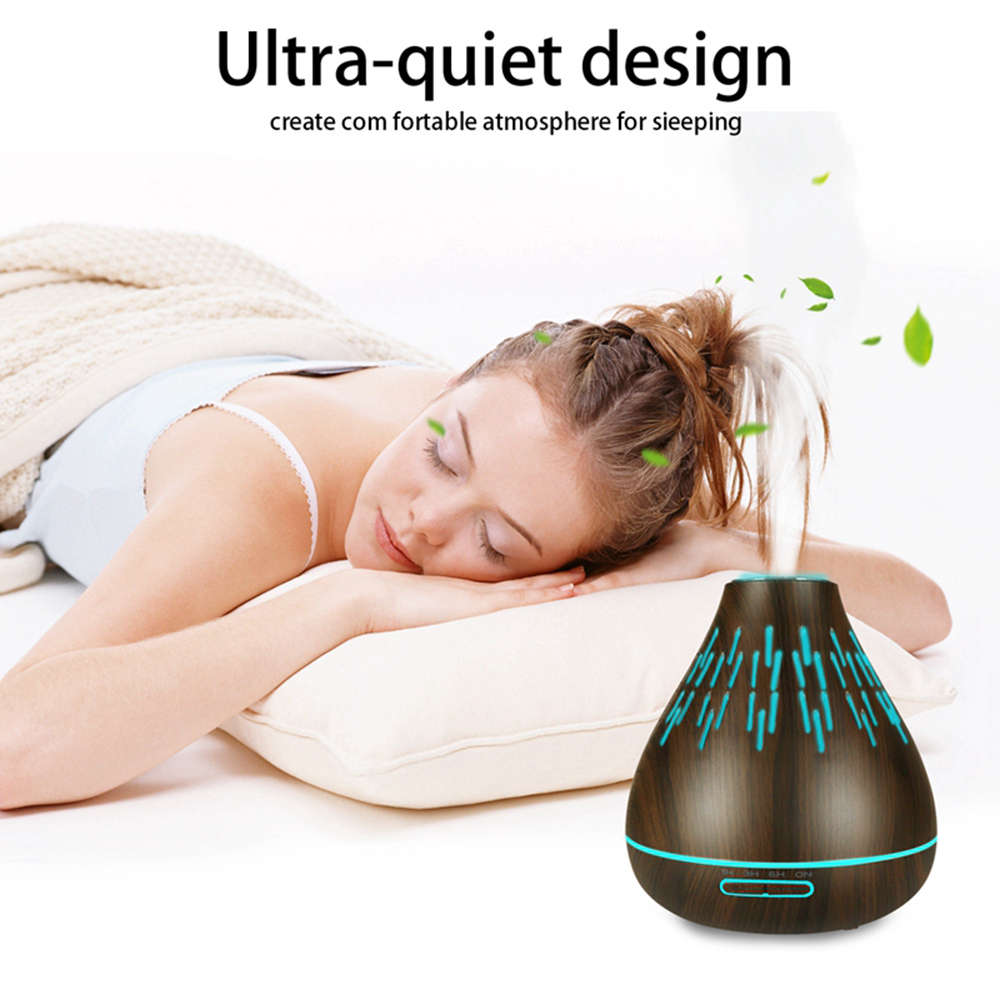 400ml Essential Oil Aroma Diffuser With 7 Colorful Light - Dark Wood Grain
