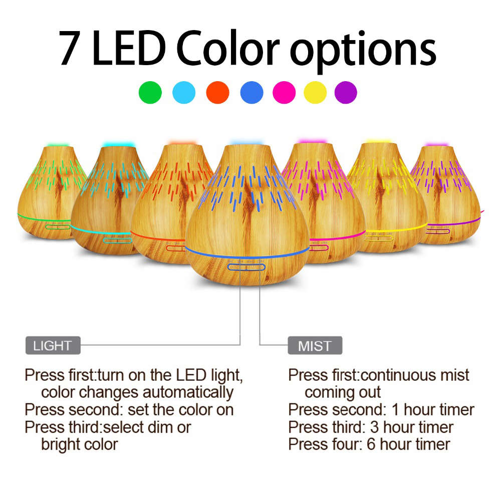 400ml Essential Oil Aroma Diffuser With 7 Color Light - Light Wood Grain