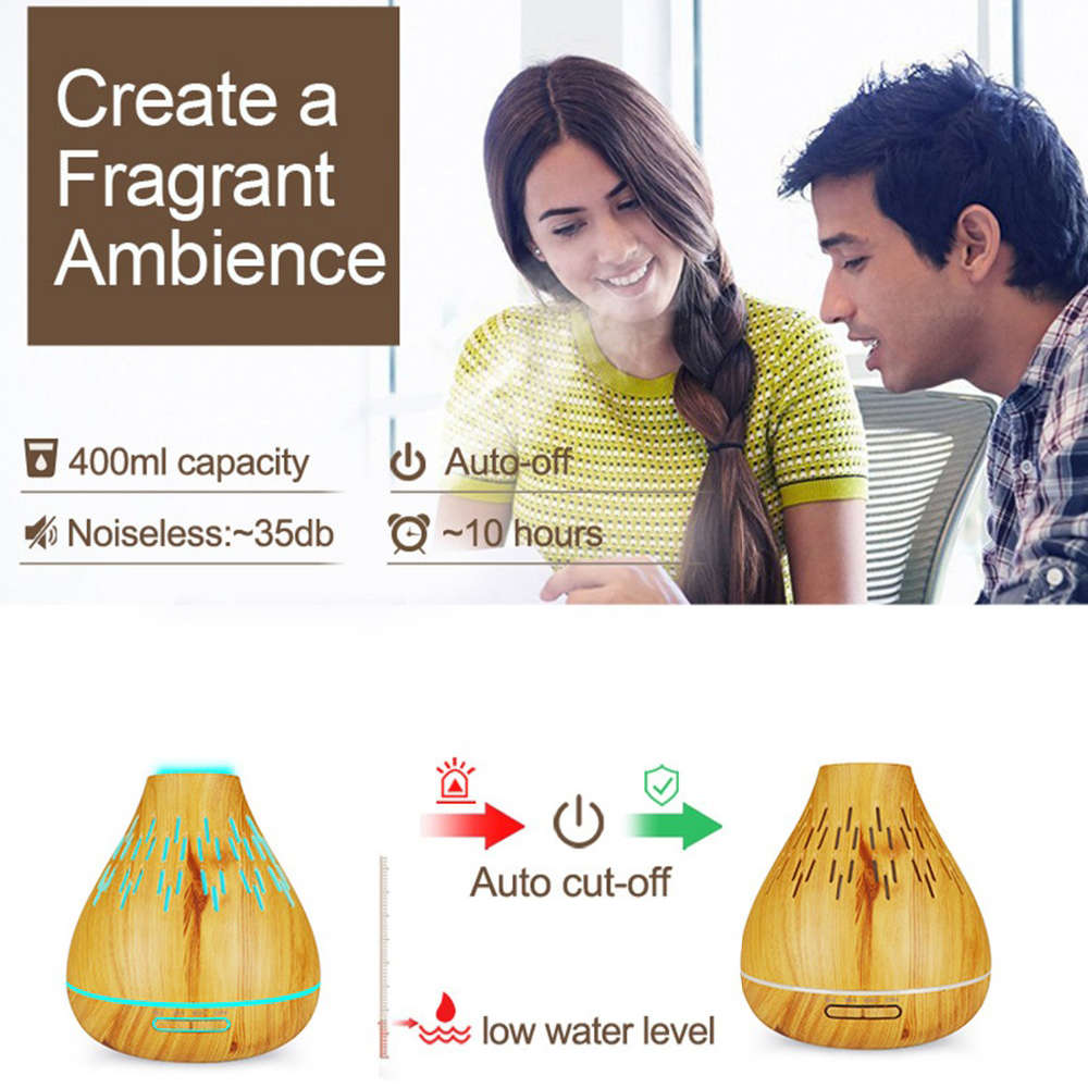 400ml Essential Oil Aroma Diffuser With 7 Color Light - Light Wood Grain