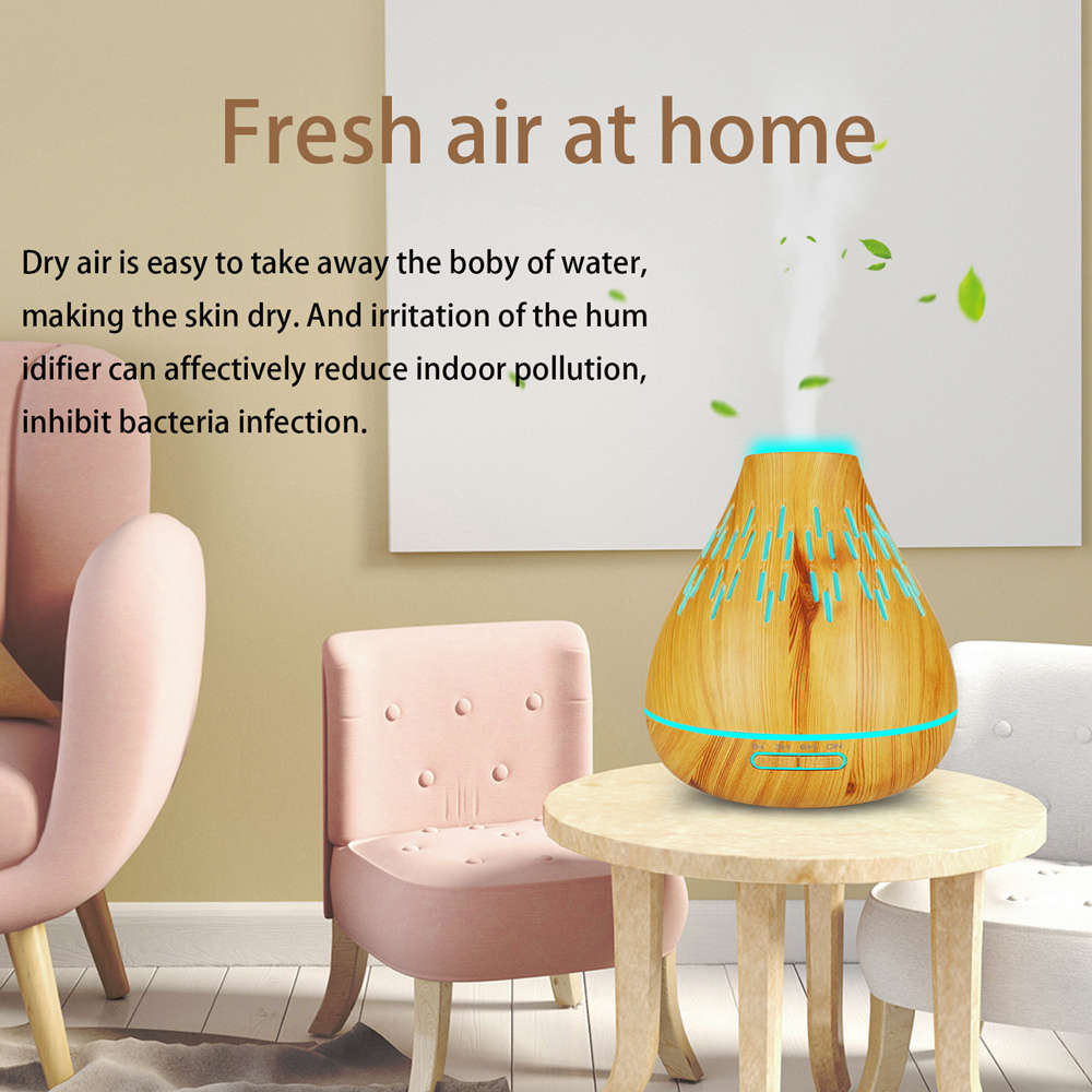 400ml Essential Oil Aroma Diffuser With 7 Color Light - Light Wood Grain