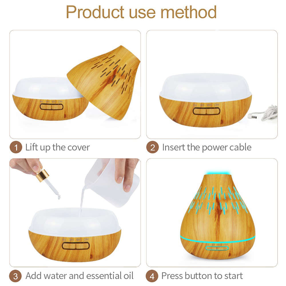 400ml Essential Oil Aroma Diffuser With 7 Color Light - Light Wood Grain