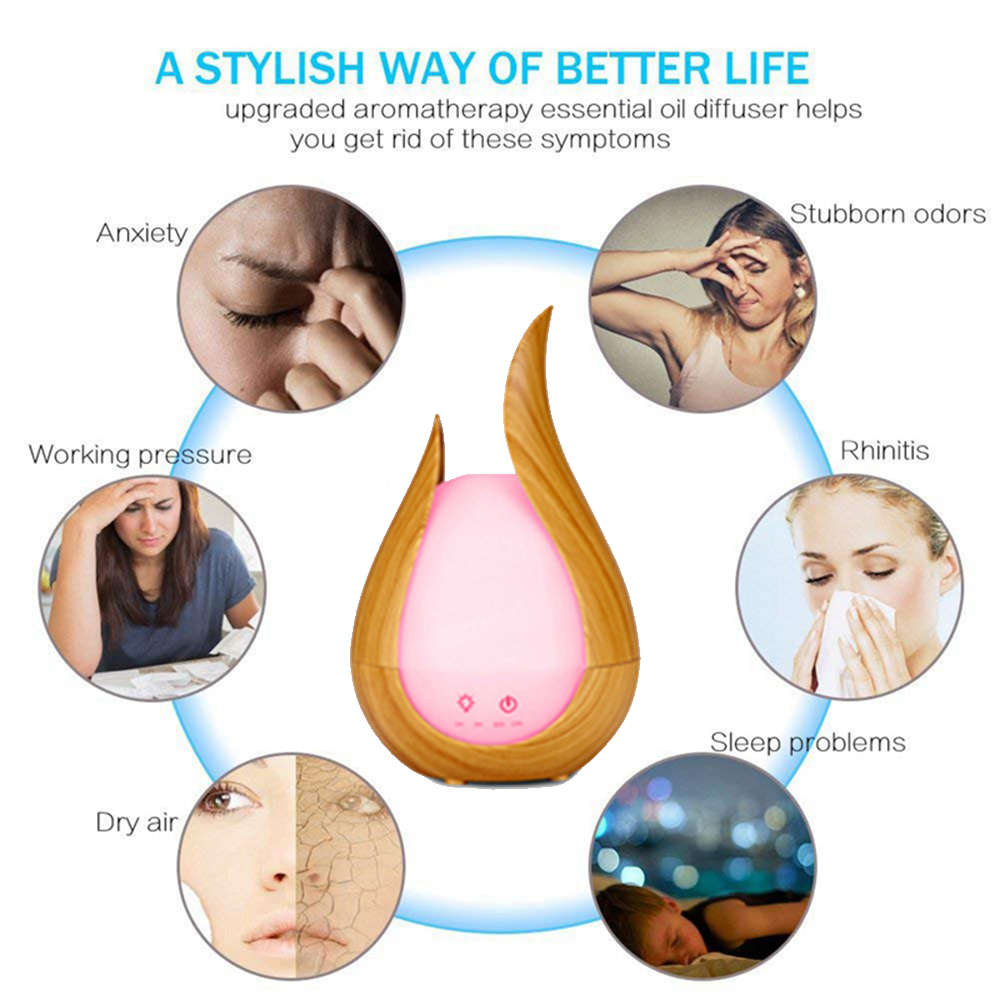 7 Soothing Color Essential Oil Aroma Diffuser Humidifier - Light Wood Grain