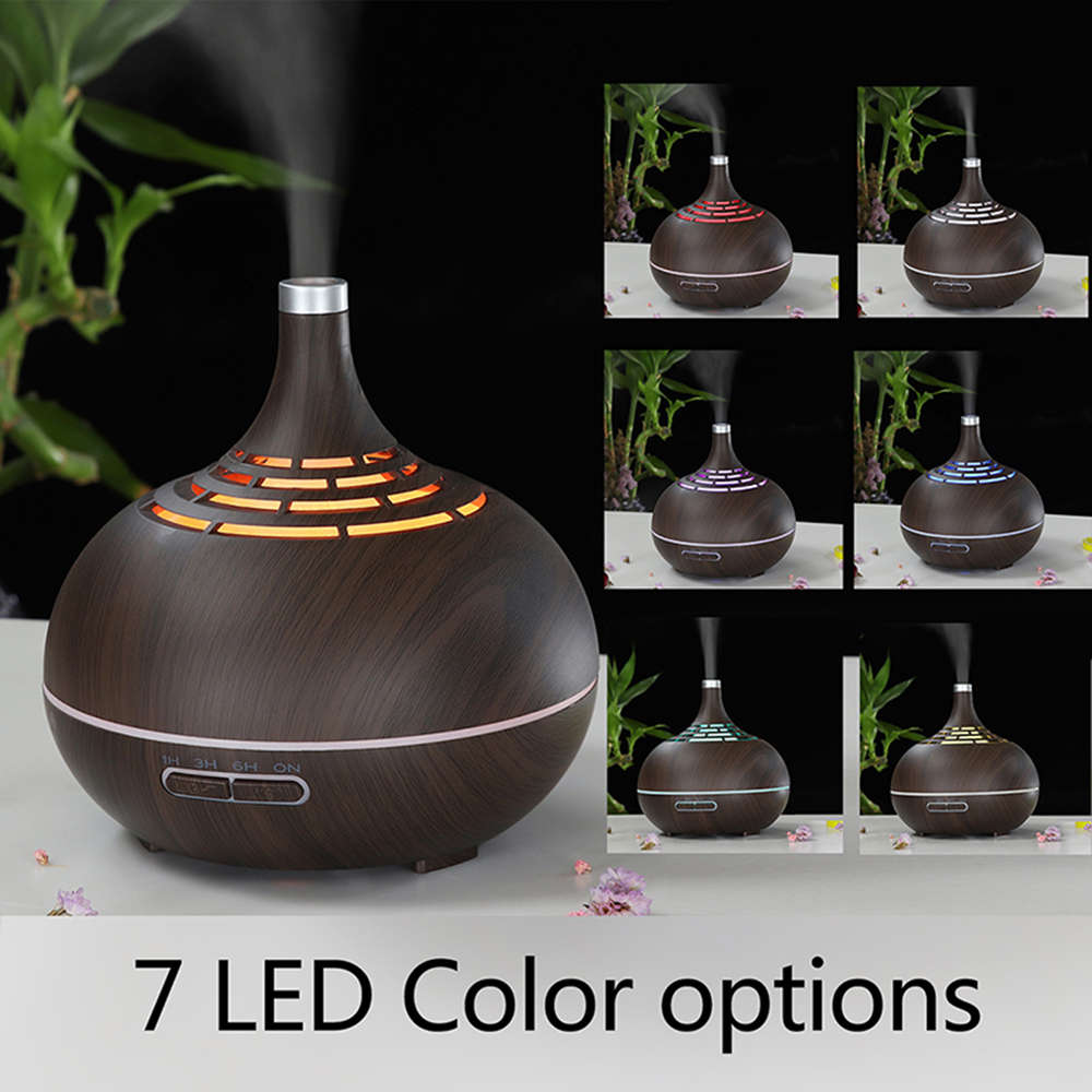 400ML Essential Oil Diffuser With 7 Color Light & Remote Control-Dark Wood
