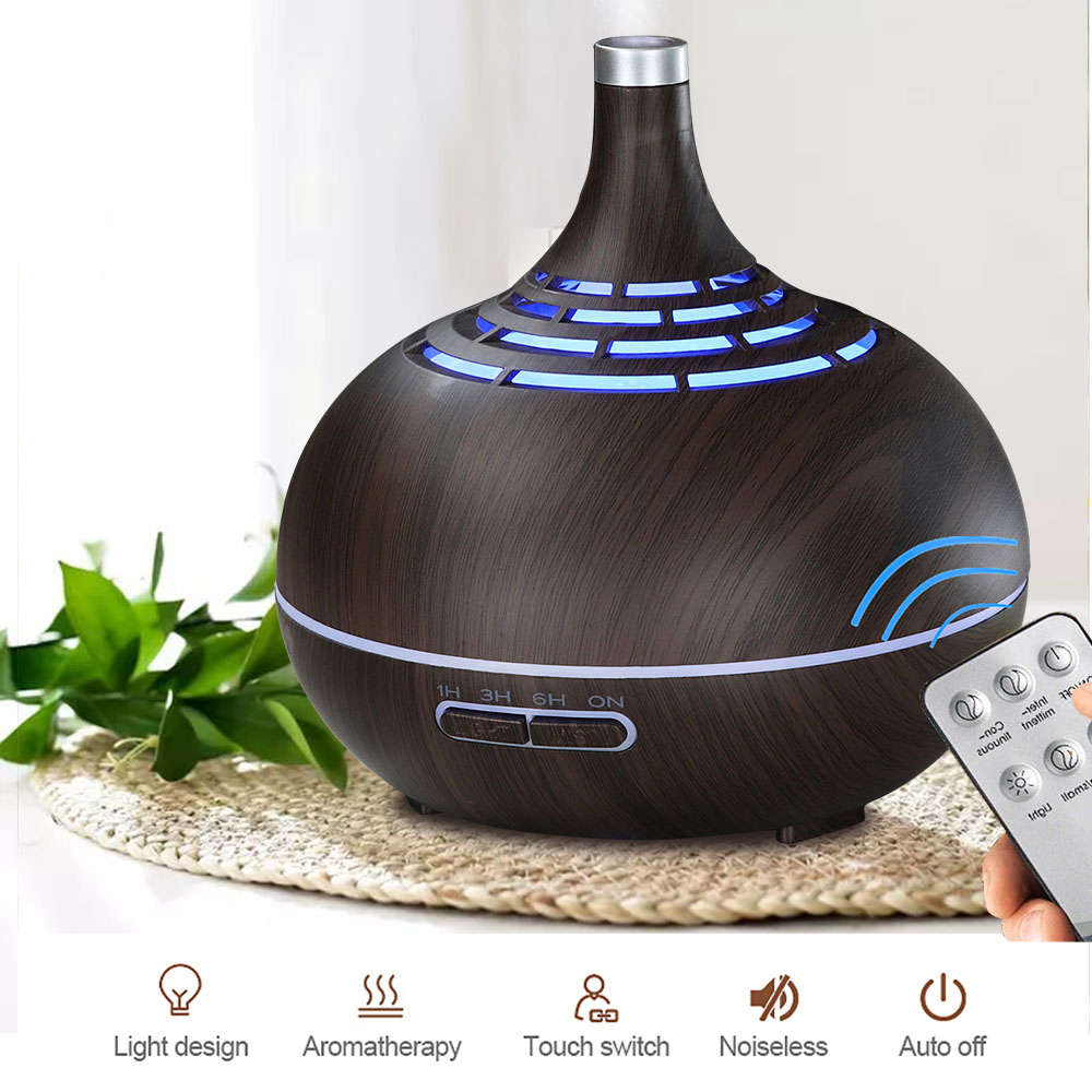 400ML Essential Oil Diffuser With 7 Color Light & Remote Control-Dark Wood