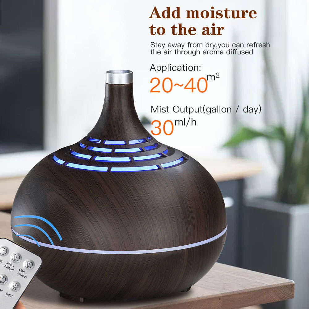 400ML Essential Oil Diffuser With 7 Color Light & Remote Control-Dark Wood