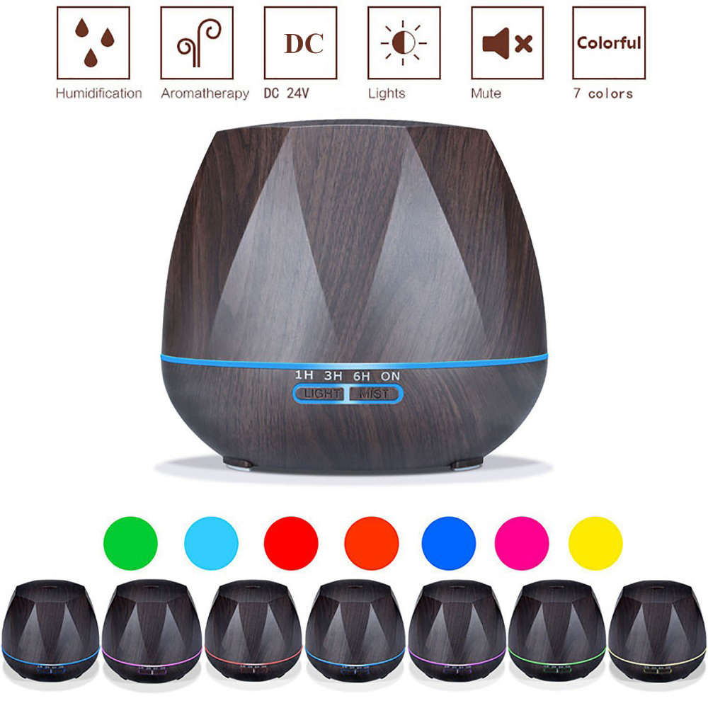 550ml Essential Oil Aroma Diffuser With 7 Color Light - Dark Wood Grain