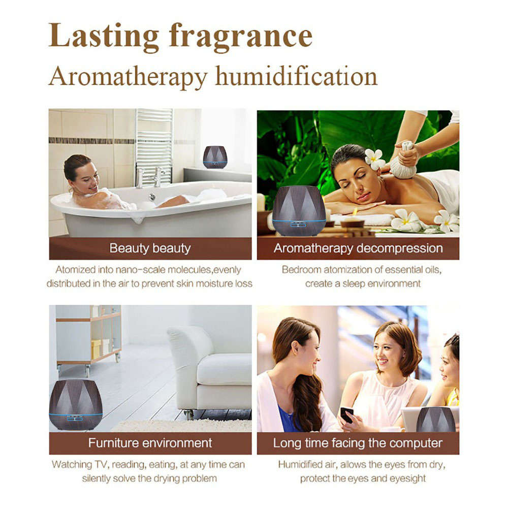 550ml Essential Oil Aroma Diffuser With 7 Color Light - Dark Wood Grain