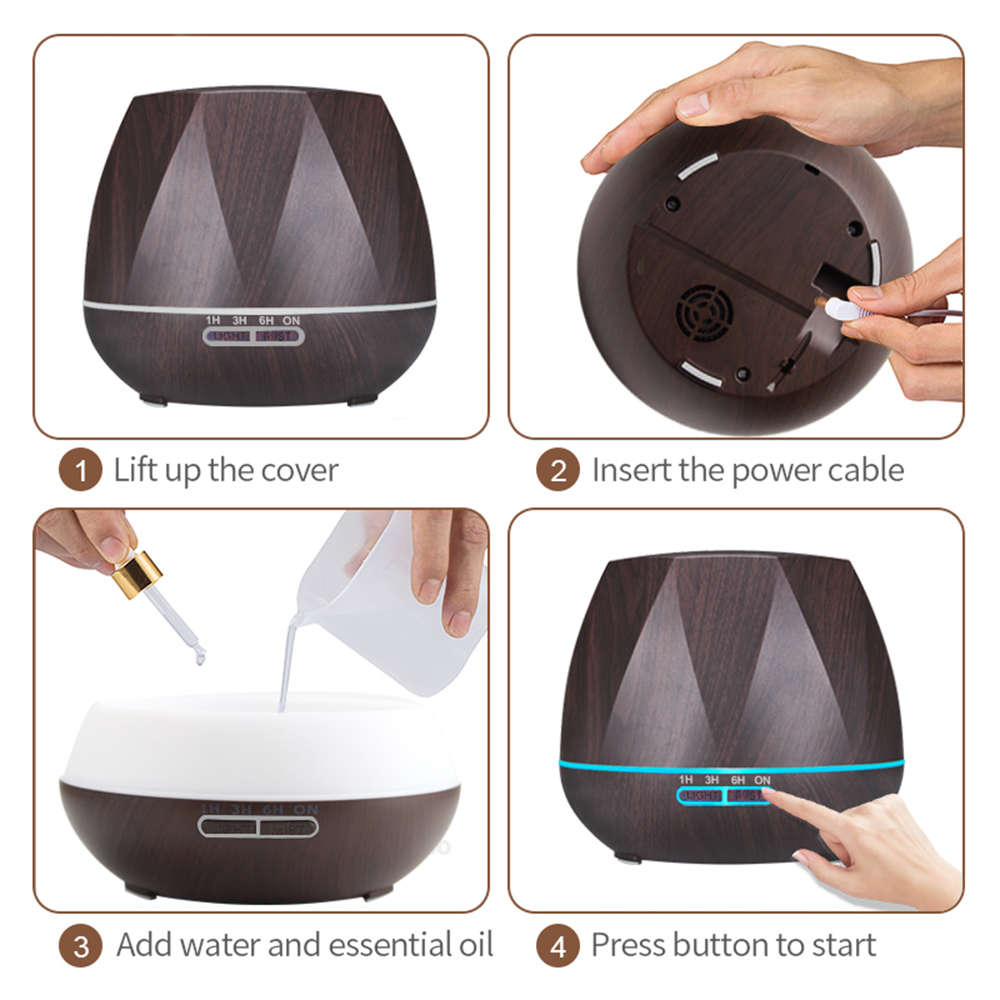 550ml Essential Oil Aroma Diffuser With 7 Color Light - Dark Wood Grain