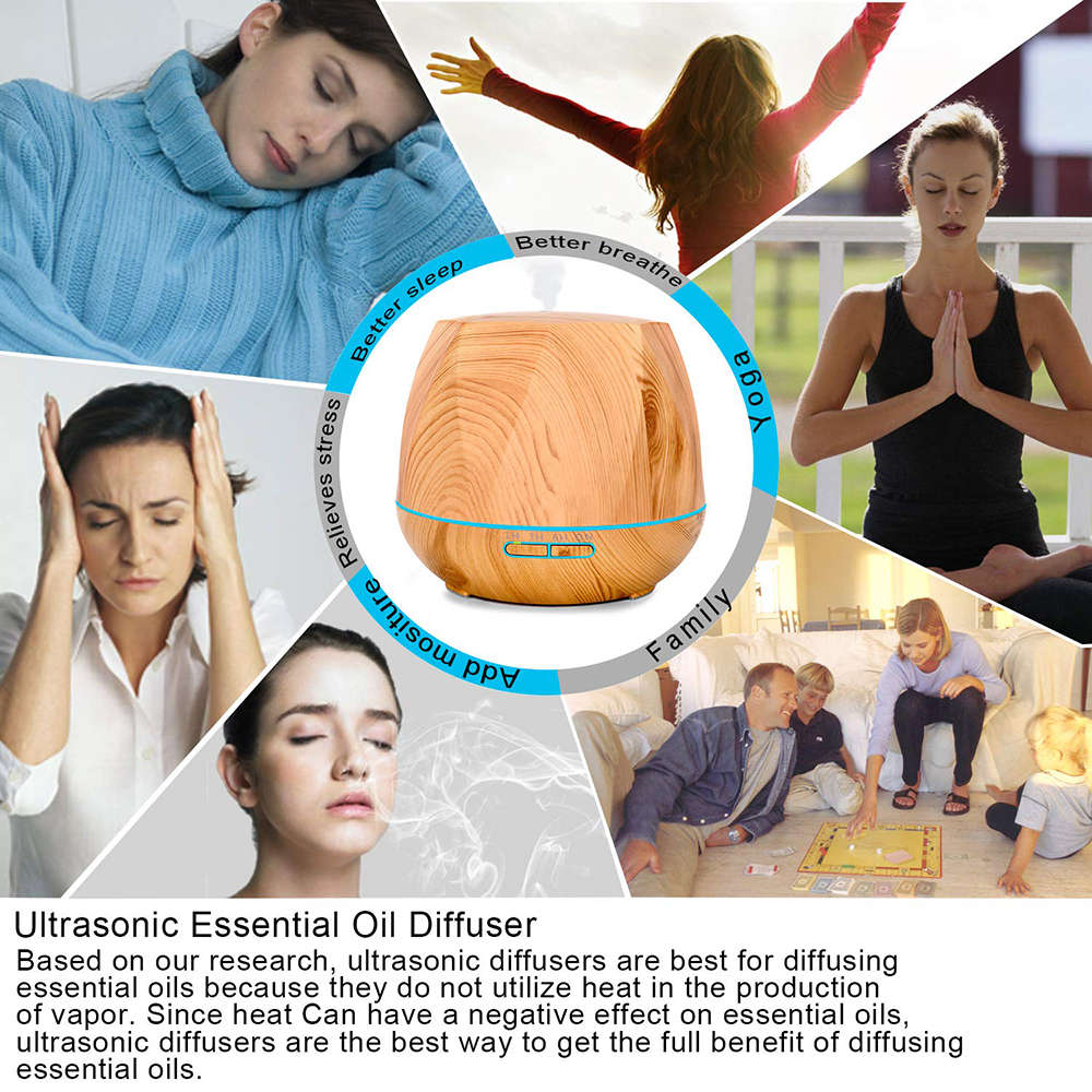 550ml Essential Oil Aroma Diffuser With 7 Color Light - Light Wood Grain