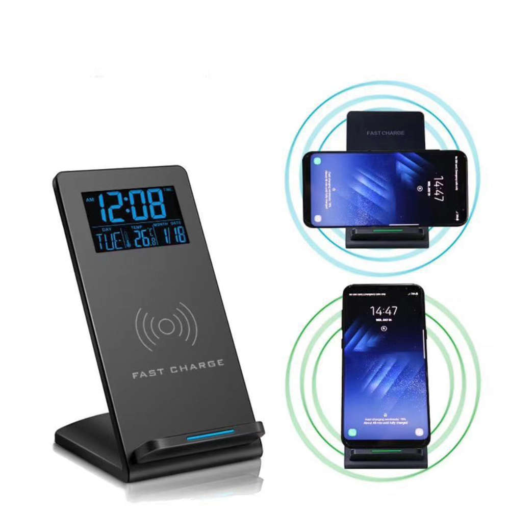Desktop Phone Wireless Charging Stand with Time Temperature & Alarm Clock