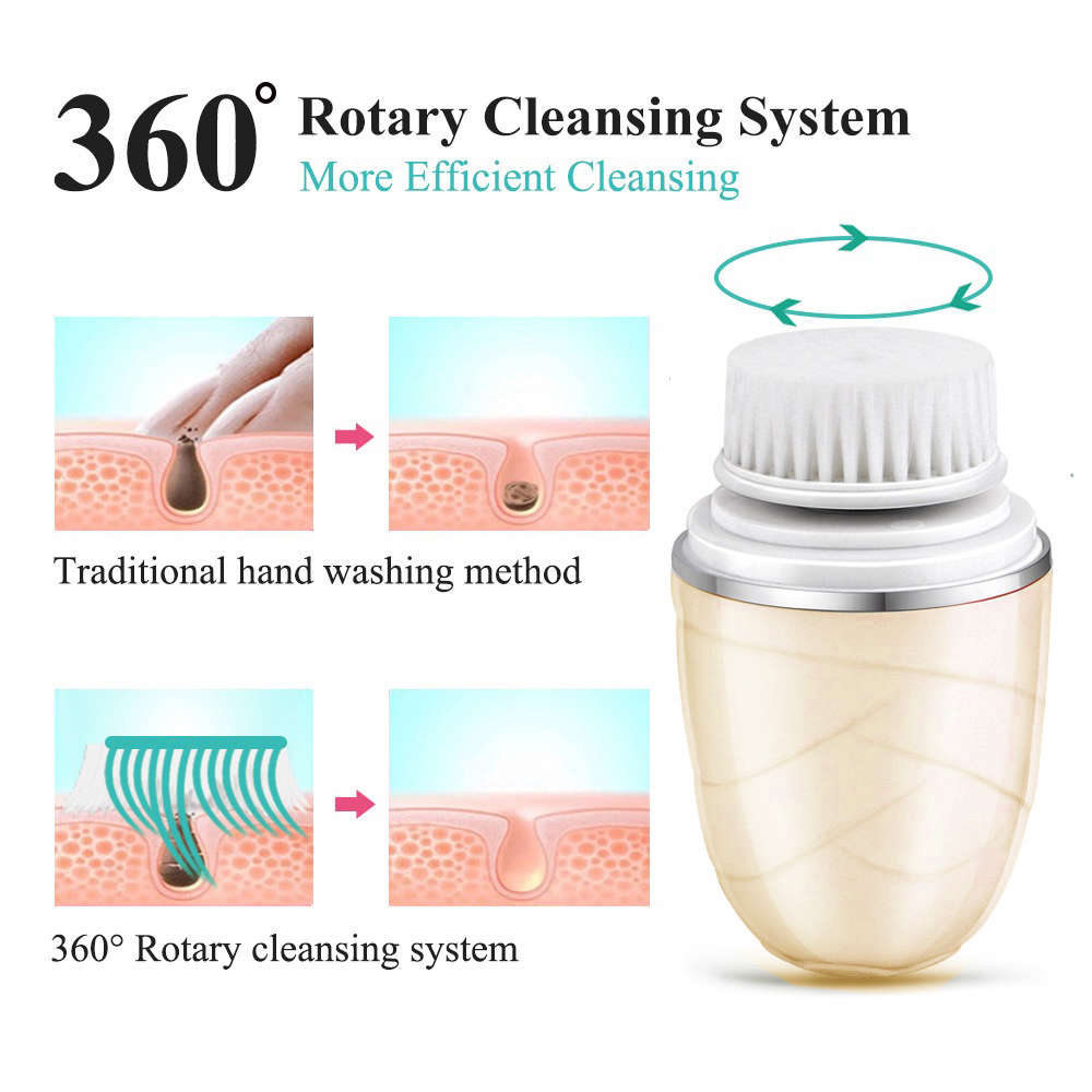 360° Rotary 3 In 1 Electric Soft Facial Cleansing Brush - Gold