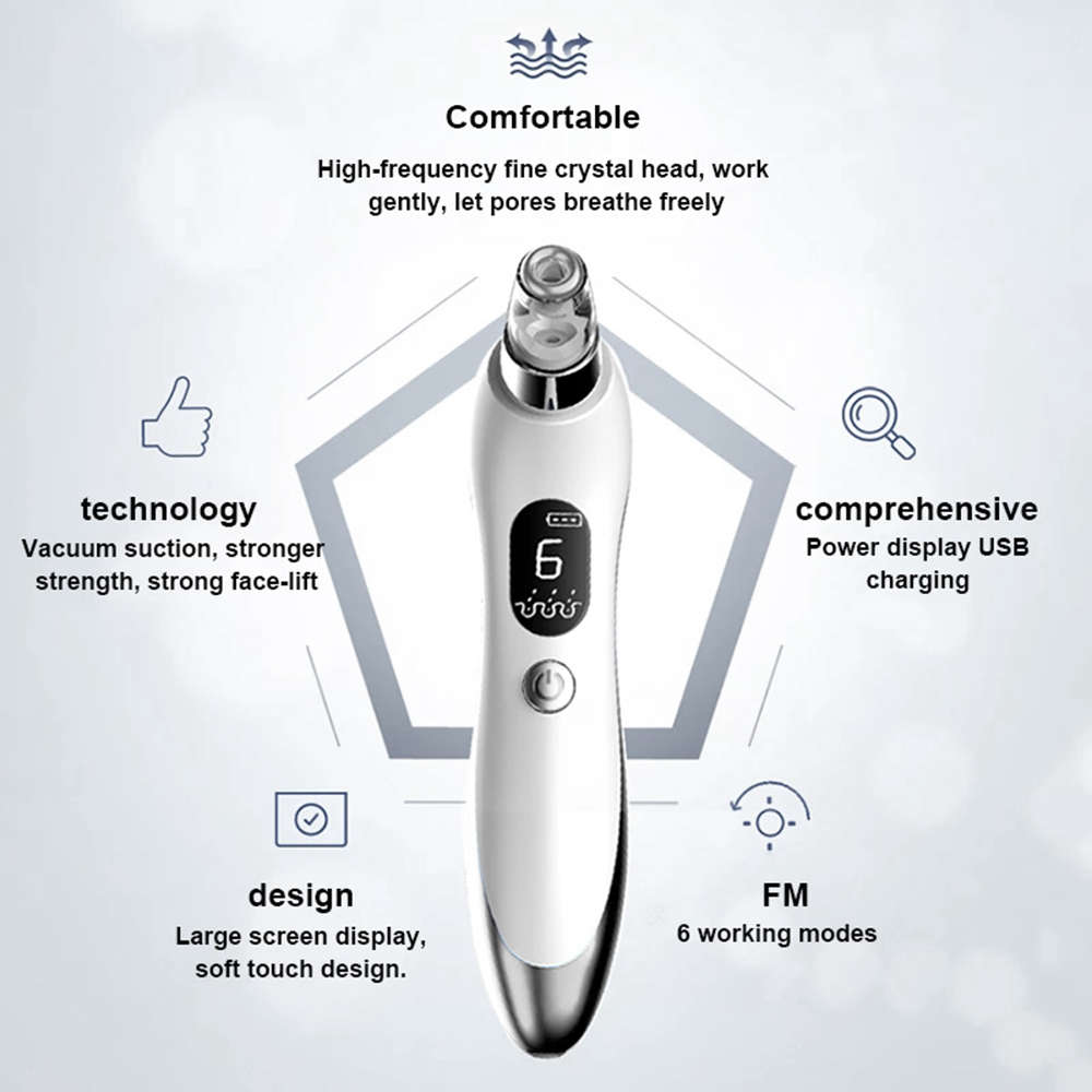 Electric Pore Vacuum Acne Comedone Extractor Kit with 6 Levels - Gray