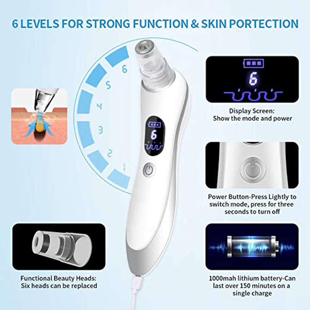 Electric Pore Vacuum Acne Comedone Extractor Kit with 6 Levels - Gray
