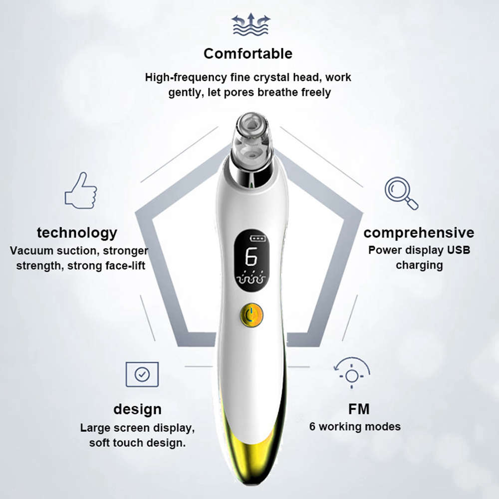 Electric Pore Vacuum Acne Comedone Extractor Kit with 6 Levels - Gold