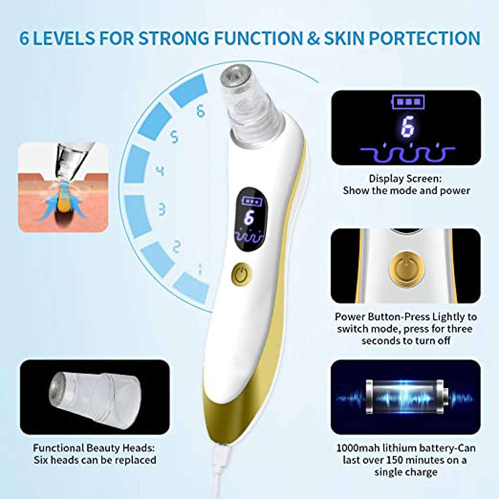 Electric Pore Vacuum Acne Comedone Extractor Kit with 6 Levels - Gold