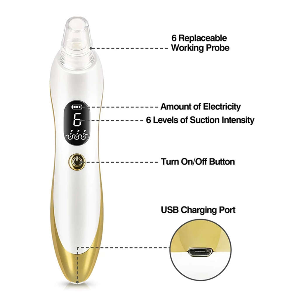 Electric Pore Vacuum Acne Comedone Extractor Kit with 6 Levels - Gold