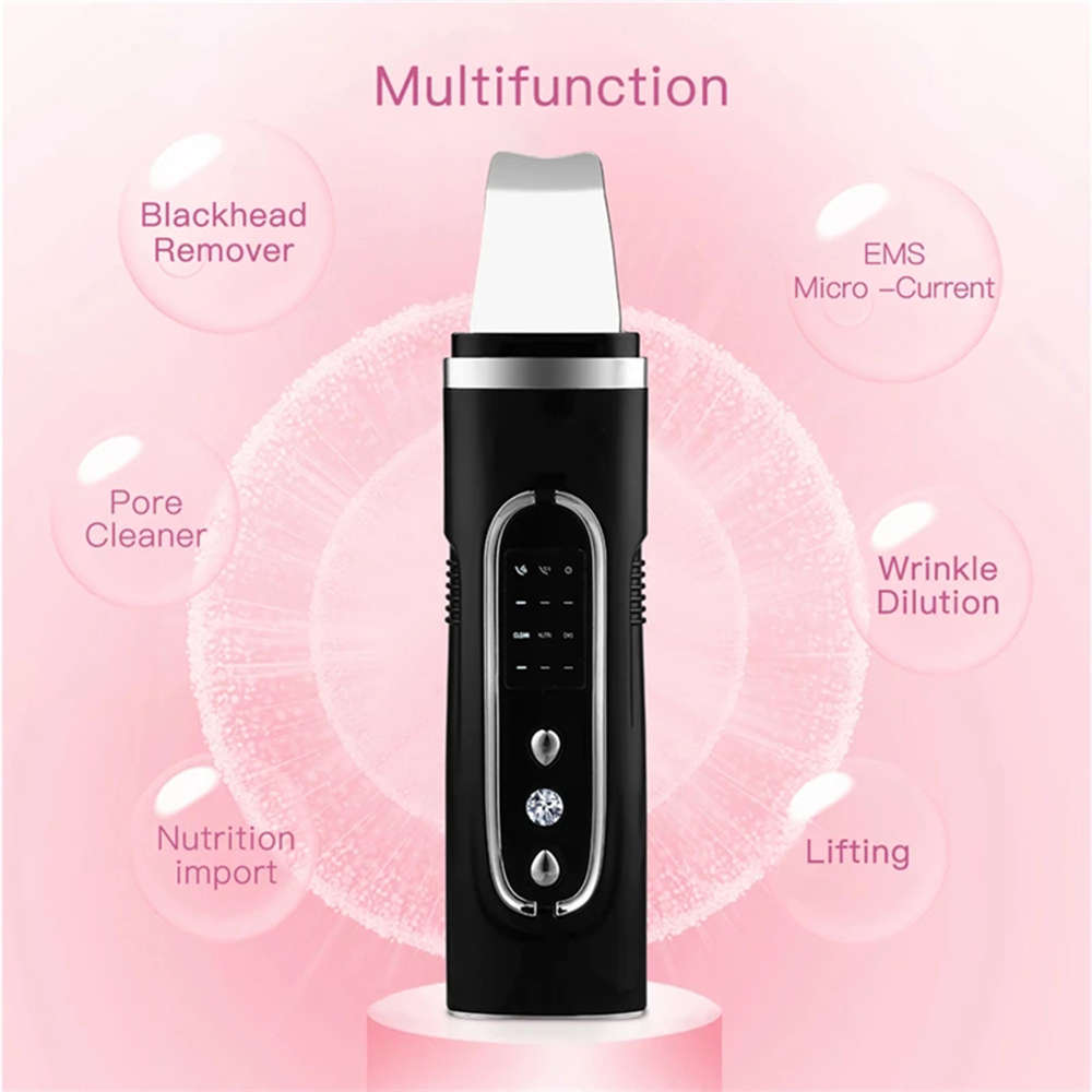 Ultrasonic Deep Face Cleaning Machine Skin Scrubber Shovel - Black