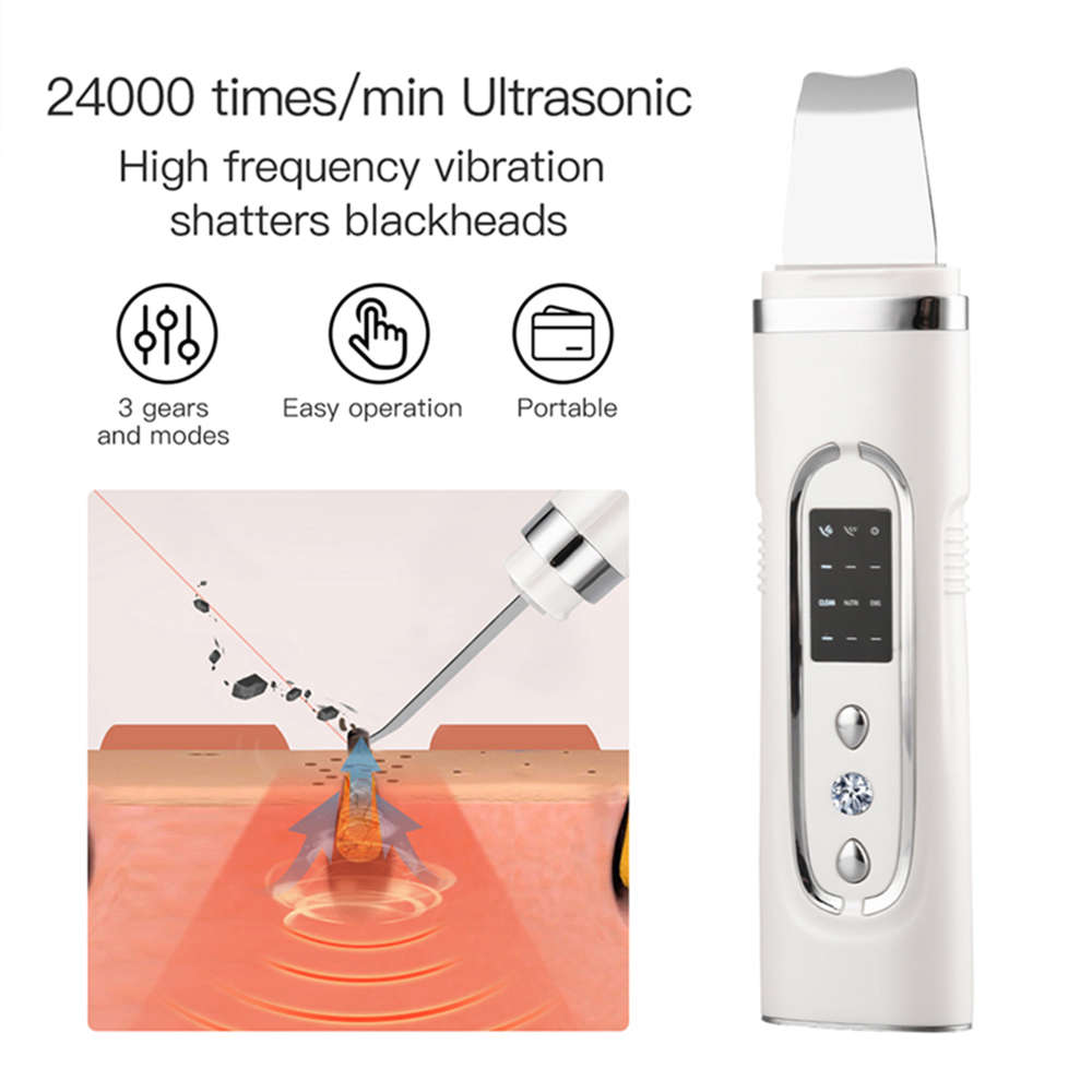 Ultrasonic Deep Face Cleaning Machine Skin Scrubber Shovel - White