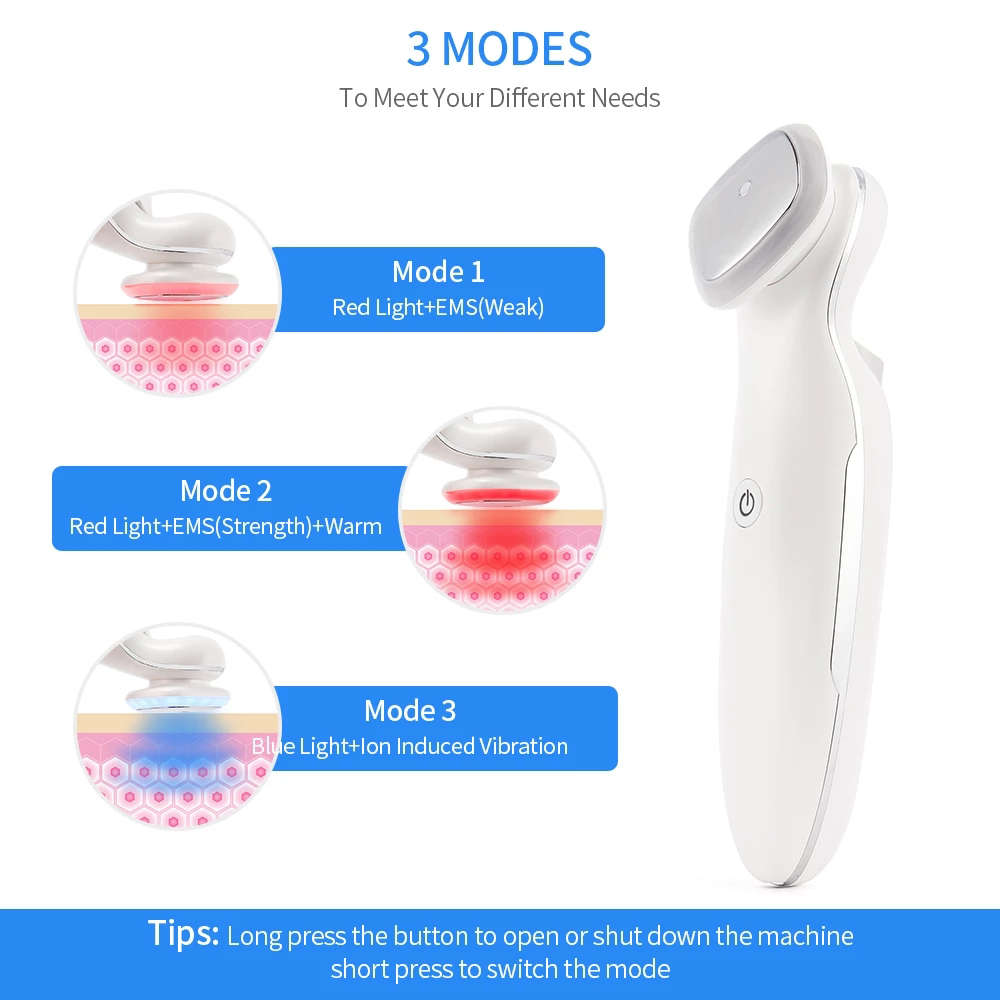 Red & Blue Light Skin Rejuvenation Facial Blackhead Ance Remover - White