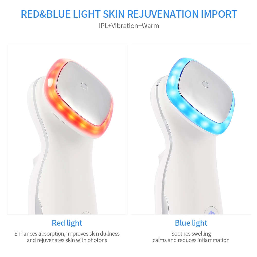 Red & Blue Light Skin Rejuvenation Facial Blackhead Ance Remover - White