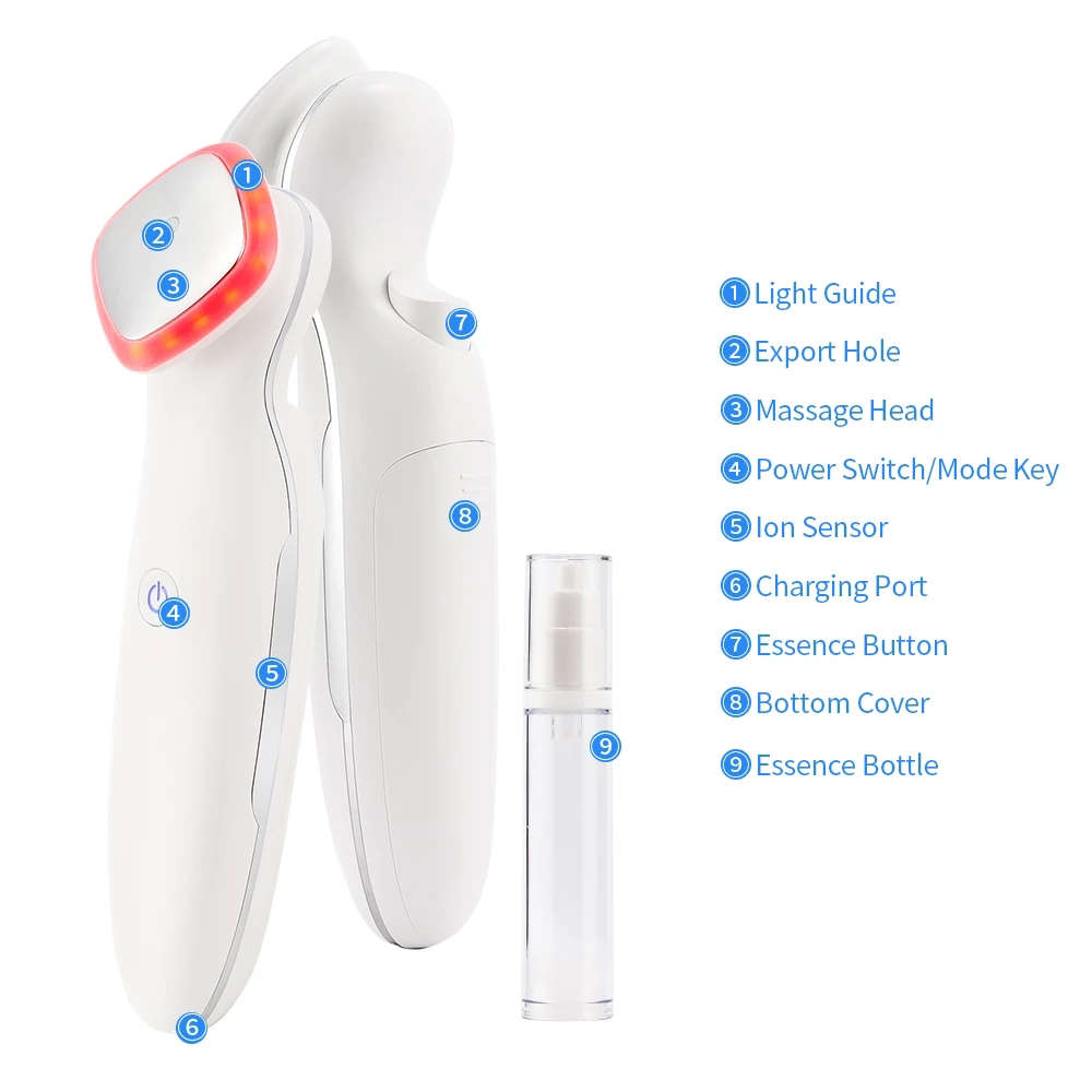 Red & Blue Light Skin Rejuvenation Facial Blackhead Ance Remover - White