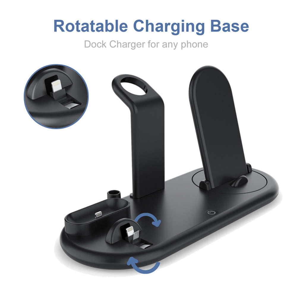 Mutifunction 7 in 1 Rotatable Wireless Charger Stand with Nightlamp Black