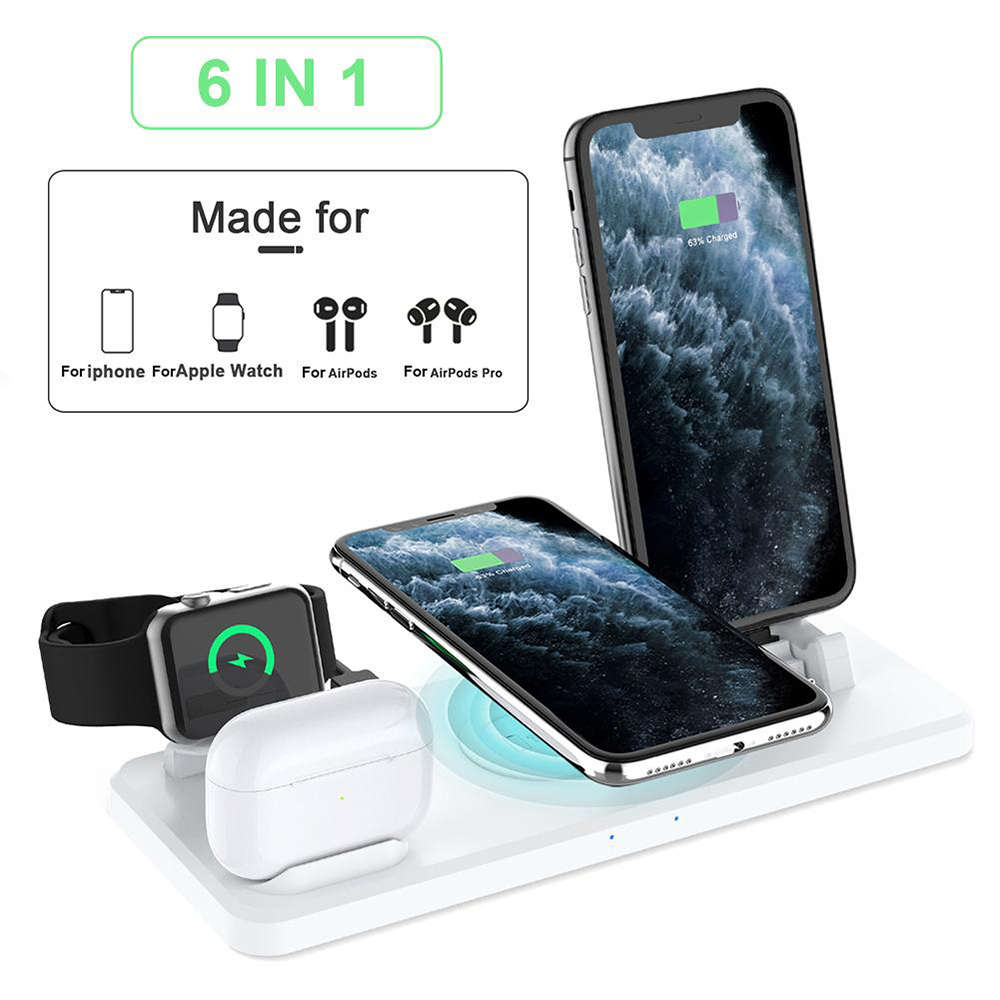 6 In 1 Fast Wireless Charger Dock For iPhone 12 iWatch AirPods Pro - White