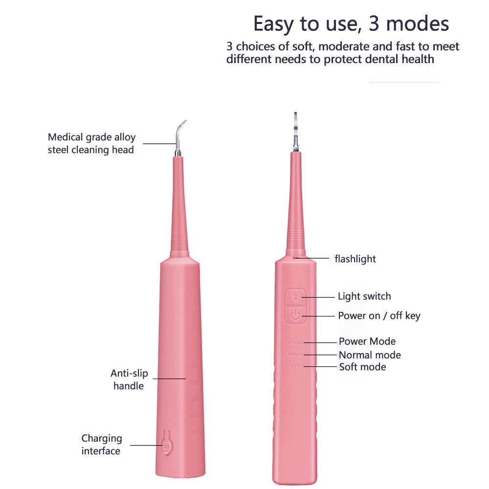 Portable Electric Sonic Dental Calculus Remover with LED Light - Pink