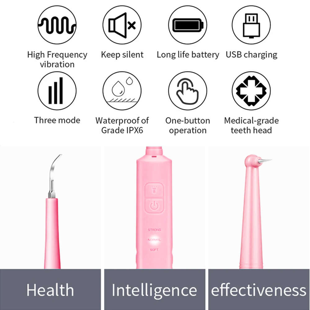 Portable Electric Sonic Dental Calculus Remover with LED Light - Pink
