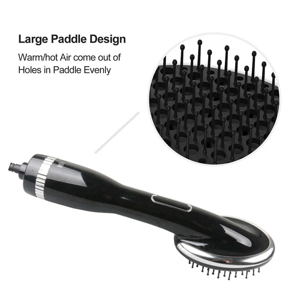 Portable 2 in 1 Grooming Hair Dryer Blower with Slicker Brush - Black