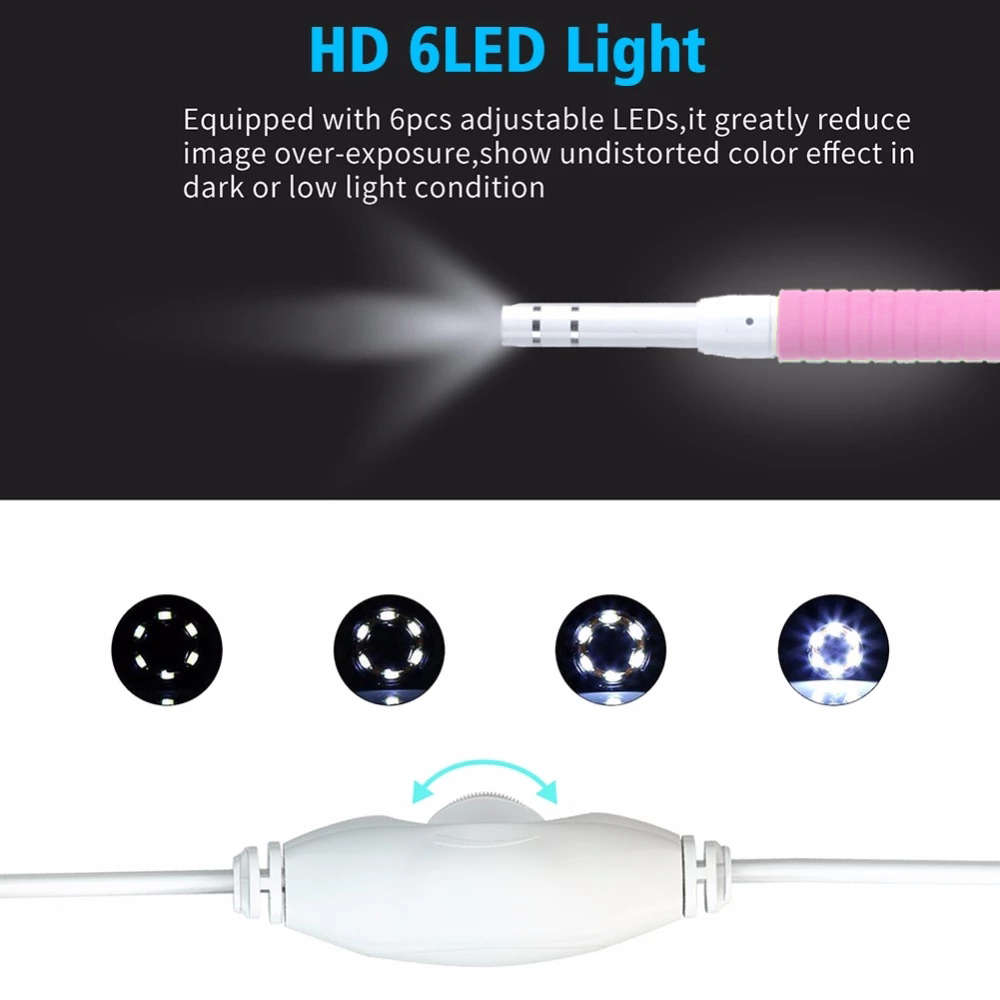 5.5mm 3-in-1 Visual Earpick With LED Camera Endoscope - Pink