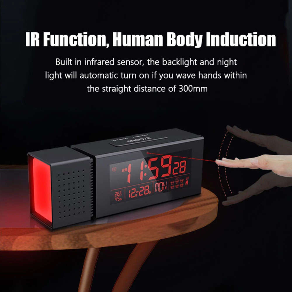 Digital Alarm Clock with 7 Color Night Light Humidity IR Function FM Radio