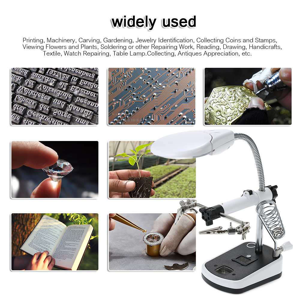 Hands Free LED Auxiliary Clip Desk Lamp Magnifier with 5 LED Light