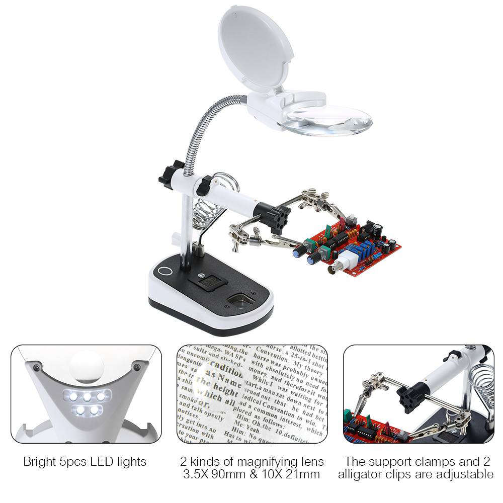 Hands Free LED Auxiliary Clip Desk Lamp Magnifier with 5 LED Light