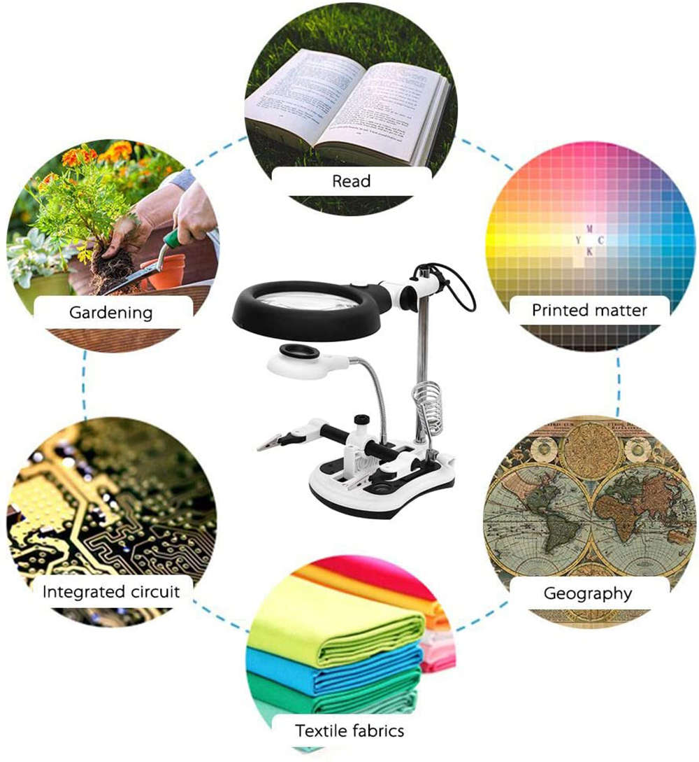 Hands Free LED Auxiliary Clip Desk Lamp Magnifier with 18 LED Light