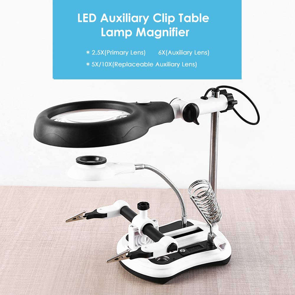 Hands Free LED Auxiliary Clip Desk Lamp Magnifier with 18 LED Light