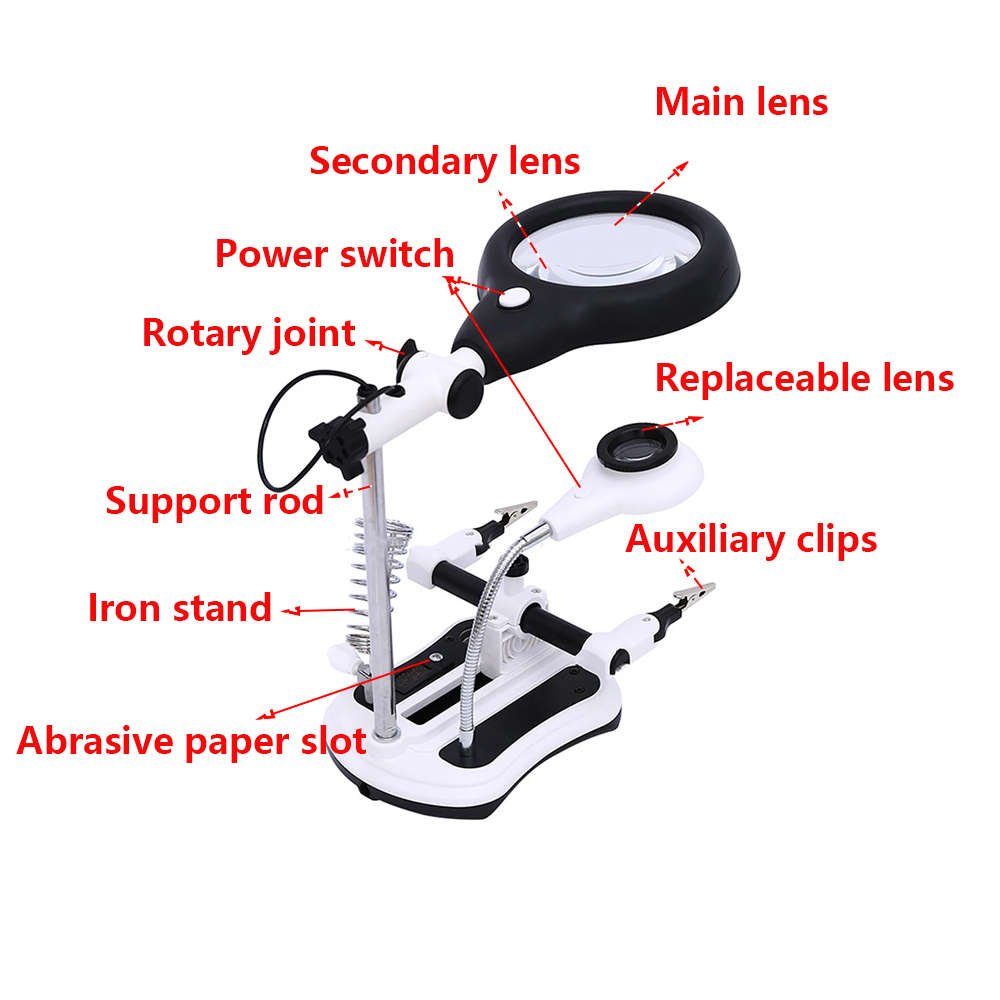 Hands Free LED Auxiliary Clip Desk Lamp Magnifier with 18 LED Light