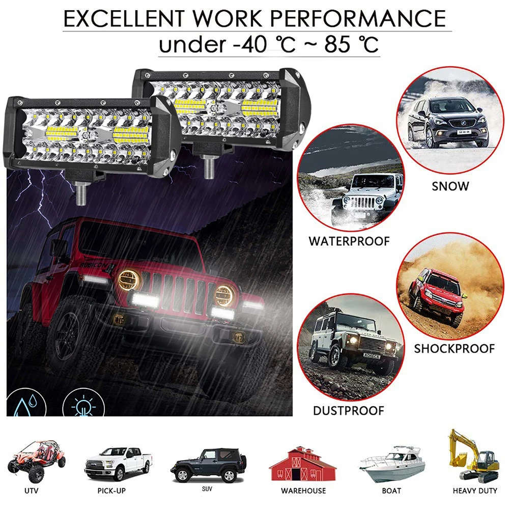 7 Inch 120W LED Car Work Light Bar for Driving Offroad Car Tractor Truck